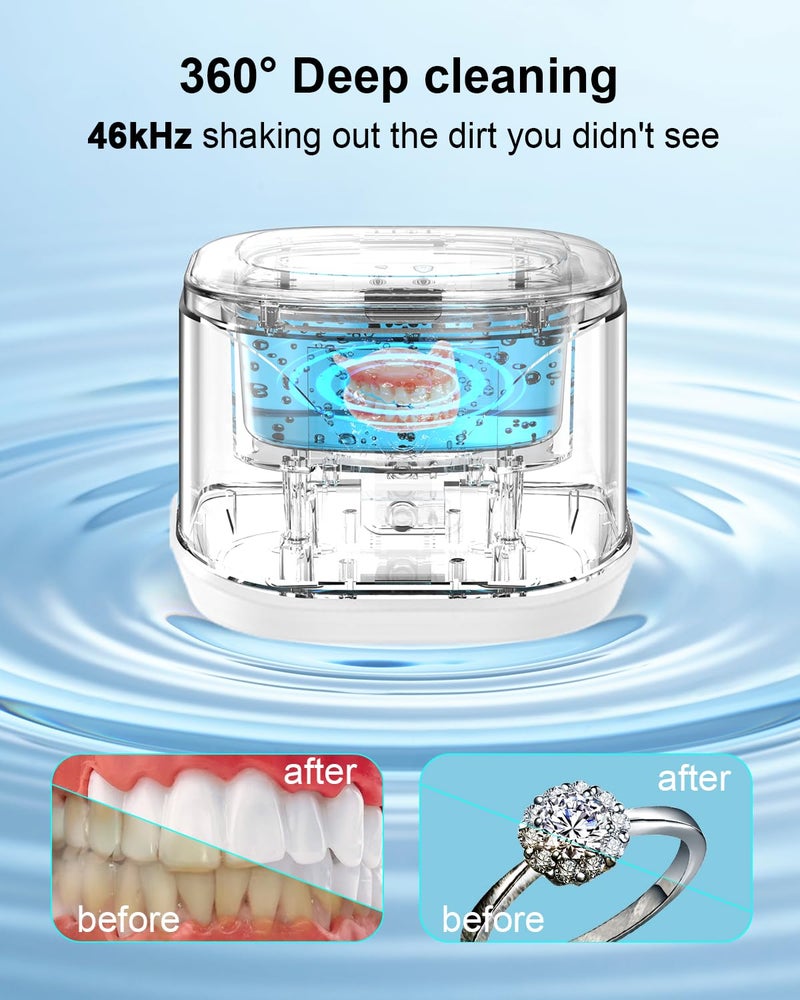 Bcom Ultrasonic Retainer Cleaner, Retainer Cleaner Machine 46kHz, Professional Portable Ultrasonic Jewelry Cleaner for Dental Retainer Pod, Mouth Guard, Watch, Ring, Jewelry,Perfect for Xmas Gift - Image 3